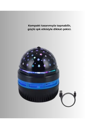 Döner Galaxy Projektör Gece Lambası – Ay ve Yıldız Işıklı Atmosfer Lamba, USB Bağlantılı