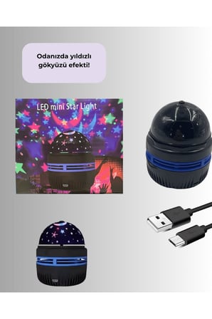 Döner Galaxy Projektör Gece Lambası – Ay ve Yıldız Işıklı Atmosfer Lamba, USB Bağlantılı