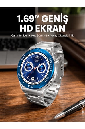 Akıllı Saat 1.62 İnç Ultimate Nabız Sensörlü Sesli Görüşme Yapabilen Yeni Nesil
