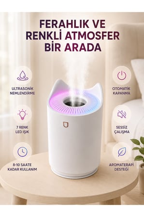 Hava Nemlendirici Ultrasonik Aroma Difüzör 7 Renk LED Işıklı Gece Lambası