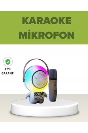 Astronot Tasarımlı Bluetooth Speaker ve Kablosuz Mikrofon Karaoke Seti