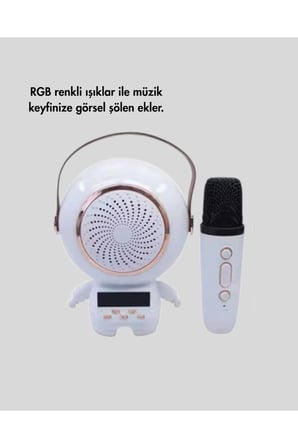 Astronot Tasarımlı Bluetooth Speaker ve Kablosuz Mikrofon Karaoke Seti
