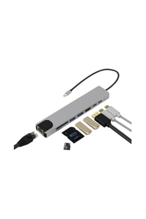 Type C Çoklu Port Hub 8 Port USB HDMI SD Kart Ethernet Adaptör