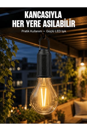 Taşınabilir Şarjlı Led Ampul Askılı Lamba Kamp Bahçe Lambası