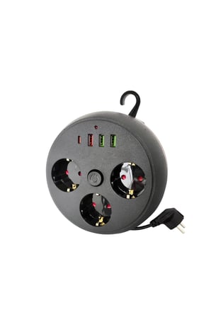 Akım Korumalı Çoklu Priz 3 Priz 3 USB 1 Type C 2 Metre Kablo Güvenli Şarj