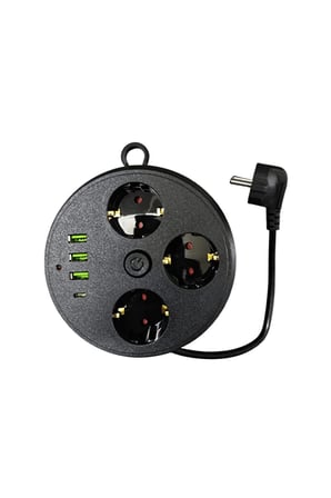 Akım Korumalı Çoklu Priz 3 Priz 3 USB 1 Type C 2 Metre Kablo Güvenli Şarj