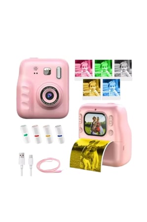 Çocuk Dijital Fotoğraf Makinesi Anında Baskı ve HD Video Kayıt Özellikli 5 kalem ve 4 rulo kağıt hediye