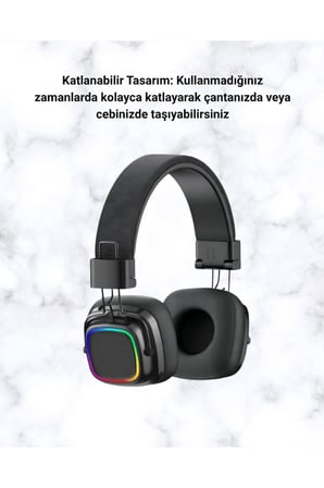 Bluetooth 5.3 Rainbow Işıklı Kulak Üstü Kablosuz Kulaklık Yeni Nesil