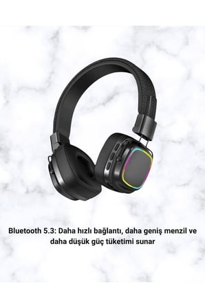 Bluetooth 5.3 Rainbow Işıklı Kulak Üstü Kablosuz Kulaklık Yeni Nesil