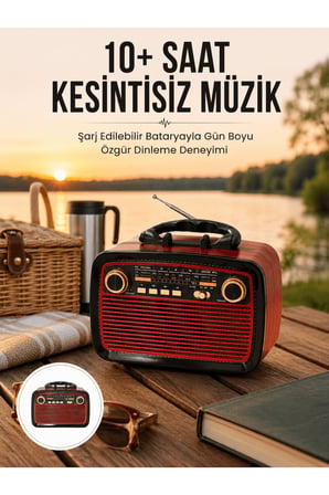 Bluetooth Hoparlör Ahşap Renk Vintage Işıklı Nostaljik Radyo Fm Ahşap Görünümlü Yeni Nesil