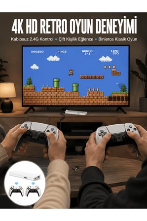 3D Çift Oyun Kollu 4K HD Ekran Nostaljik 20.000 Oyunlu Beyaz Game Box Yeni Nesil