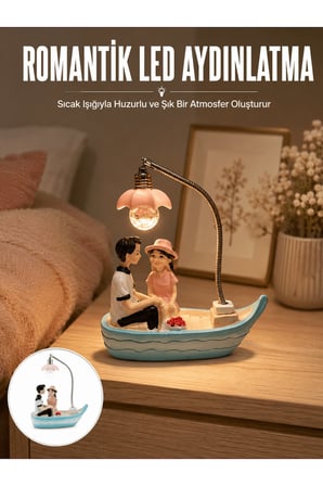 Romantik Sandal Üzerinde Çift Figürü LED Gece Lambası Masa Dekoru Yeni Nesil