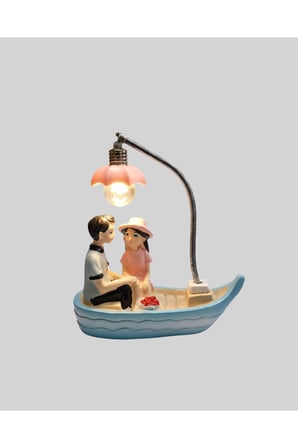 Romantik Sandal Üzerinde Çift Figürü LED Gece Lambası Masa Dekoru Yeni Nesil
