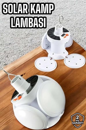 Kamp Lambası Işıldak Beyaz Işık Güneş Enerjili Solar Aydınlatma 5 Kanatlı Katlanabilir Yeni Nesil