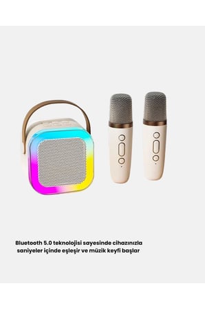 Karaoke Hoparlör Taşınabilir Çift Mikrofonlu ve LED Işıklı Bluetooth 5.0