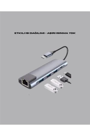 Seyahat Dostu 8‑in‑1 Hub – Şarj & Veri & Video & Ağ için Eksiksiz Çözüm (Kopya)