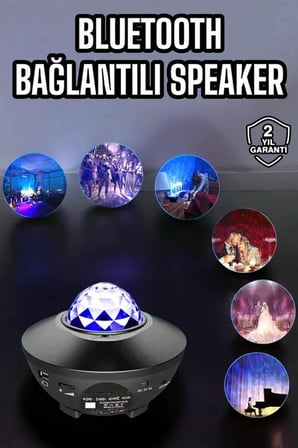 Çocuklara Özel Şarjlı Bluetooth Hoparlör Parti Led Lambası Yıldızlı Projeksiyon