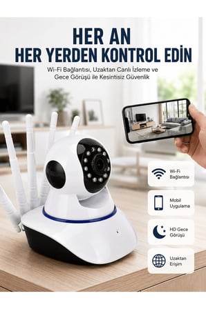 LED Aydınlatmalı 5 Antenli Motorlu 1080P Wifi Kamera Sensörlü Yeni Nesil