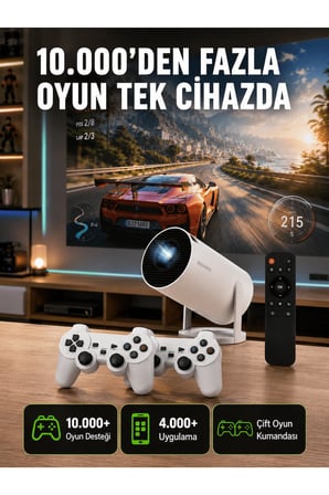 TÇift Kollu Tasarımlı Kablosuz Projeksiyon – 4K, 10.000 Oyun ve Smart App Desteği Yeni Nesil