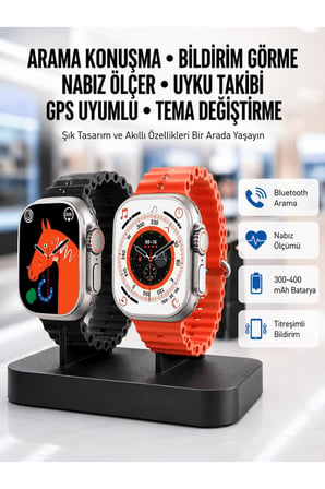 Yeni Model Akıllı Saat Ultra Smart Watch Gümüş Kasa 45mm Titreşim