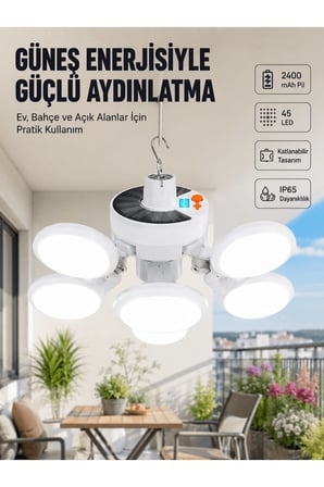 Güneş Enerjili Katlanabilir 5 Kanatlı Solar Bahçe Lambası