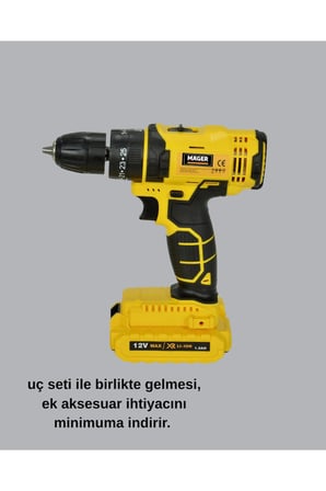 Çift Bataryalı 12V Akülü Matkap | 10 mm Metal, 20 mm Ahşap Delme Kapasitesi