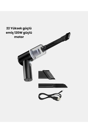 Taşınabilir Vakumlu Araç Süpürgesi – Katlanabilir Sap, Yıkanabilir Filtre, 120W Motor