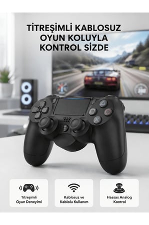 PS4 Kablosuz Oyun Kolu V2 – Bluetooth Bağlantılı, Titreşimli, PC ve Mobil Uyumlu