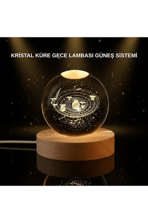 LED Işıklı Kristal Küre Ahşap Standlı Dekoratif Gezegen Model