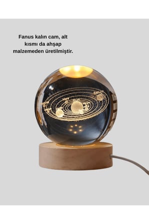 LED Işıklı Kristal Küre Ahşap Standlı Dekoratif Gezegen Model