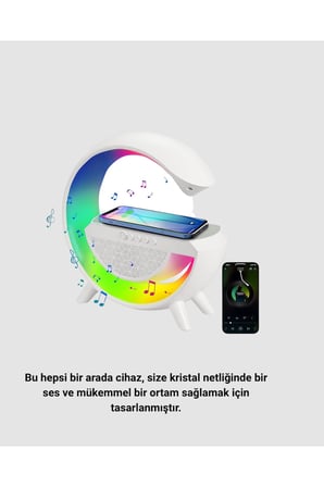 Kablosuz Şarjlı Bluetooth Hoparlör ve Gece Lambası – NFC, FM Radyo, RGB Işık