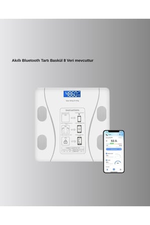 Akıllı Dijital Baskül – Bluetooth Bağlantılı, 8 Ölçüm Verili, Akıllı Vücut Analiz Tartısı