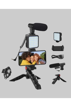 Video Çekim Kiti Tripod LED Işık Harici Mikrofon ve Bluetooth Kumanda Seti