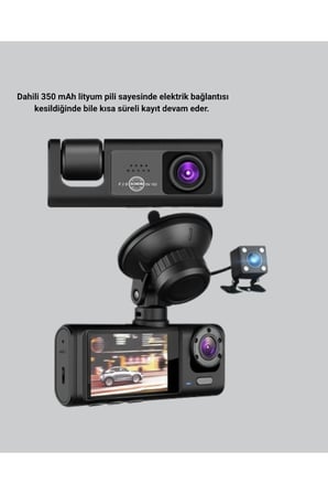 Üç Kameralı Araç İçi Kayıt Sistemi Full HD Gece Görüşlü ve G-Sensör Destekli