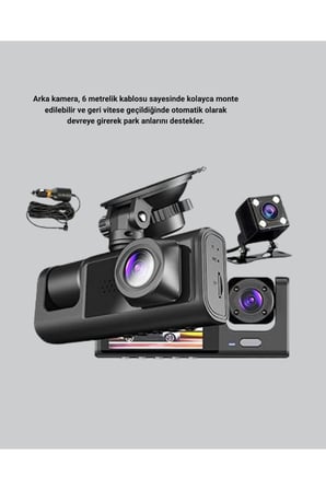 Üç Kameralı Araç İçi Kayıt Sistemi Full HD Gece Görüşlü ve G-Sensör Destekli