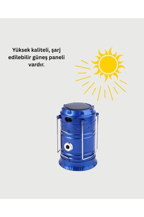 Şarj Edilebilir Güneş Enerjili Kızaklı Kamp Feneri – USB Çıkışlı, Katlanabilir, Dayanıklı ve Çok Fonksiyonlu
