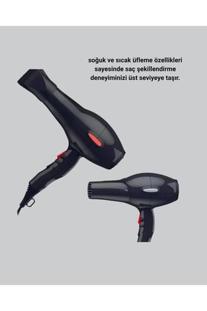 Profesyonel Saç Kurutma Makinesi – AC Motor, Soğuk Üfleme, 2 Hız Kademesi