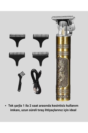 Profesyonel Çizik Tıraş Makinesi – T Çelik Bıçaklı, 120 Dakika Şarjlı Kullanım, 3 Başlıklı