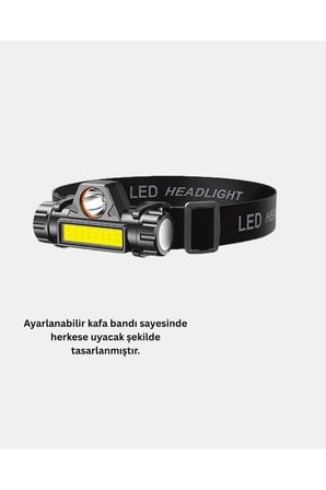 Şarjlı LED Kafa Feneri – Çift Fonksiyonlu, 200LM Işık Gücü, IP44 Suya Dayanıklı