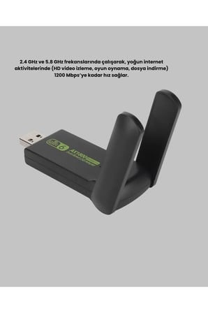 Ultratekno Dual Band WiFi Adaptör – 1200 Mbps, USB 3.0, Çift Antenli, Geniş Kapsama Alanı ve Yüksek Hız