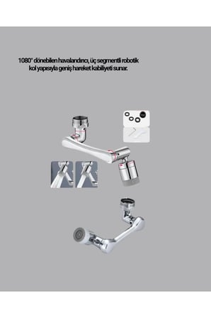 1080° Dönebilen Musluk Başlığı Robotik Kol Havalandırıcı Çok Yönlü Su Yönlendirme