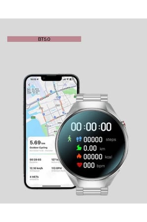 Akıllı Saat Metal Kordonlu Tam Ekran AMOLED – Arama ve Sağlık Takip Özellikli