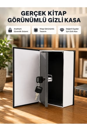 Sözlük Görünümlü Gizli Kitap Kasa – Anahtarlı Metal İç Kasa, Kompakt Boyut, Şık ve Güvenli Tasarım