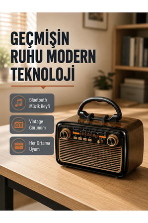 Bluetooth’lu LED Işıklı Nostaljik Müzik Kutusu – Ahşap Dokulu, Vintage Tasarım ve Yüksek Ses Kalitesi