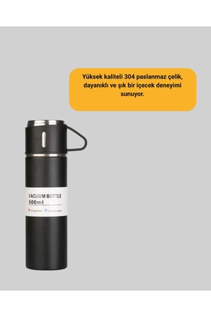 Isıyı Uzun Süre Koruyan 500 ml Termos Seti | Çelik Gövde, 2 Bardaklı, Hediye Kutulu