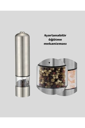 Modern Otomatik Baharat Öğütücü Seti – Pilli, Paslanmaz Çelik, LED Aydınlatmalı