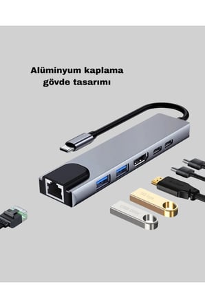 Alüminyum Kasalı MacBook USB-C Hub – 4K HDMI, USB 3.0, SD/TF Kart Girişi, PD Şarj Desteği