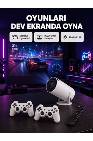4K Wi-Fi 6 Projeksiyon Cihazı – 10.000+ Oyun Desteği, Kablosuz Bağlantı ve Çoklu Giriş Portları Yeni Nesil
