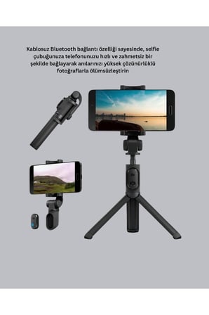 Kablosuz Bluetooth Selfie Çubuğu – 360° Dönebilir Başlık, Taşınabilir ve Şık Tasarım