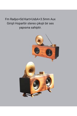 Çift Hoparlörlü Retro Bluetooth Speaker 1800mAh Bataryalı AUX USB SD Kartlı
